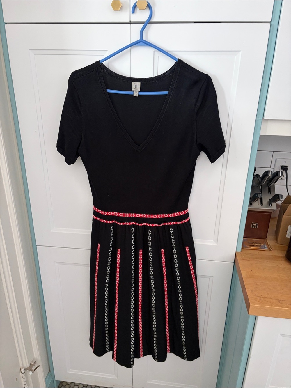 Tristan Black Dress with Red and White Trim